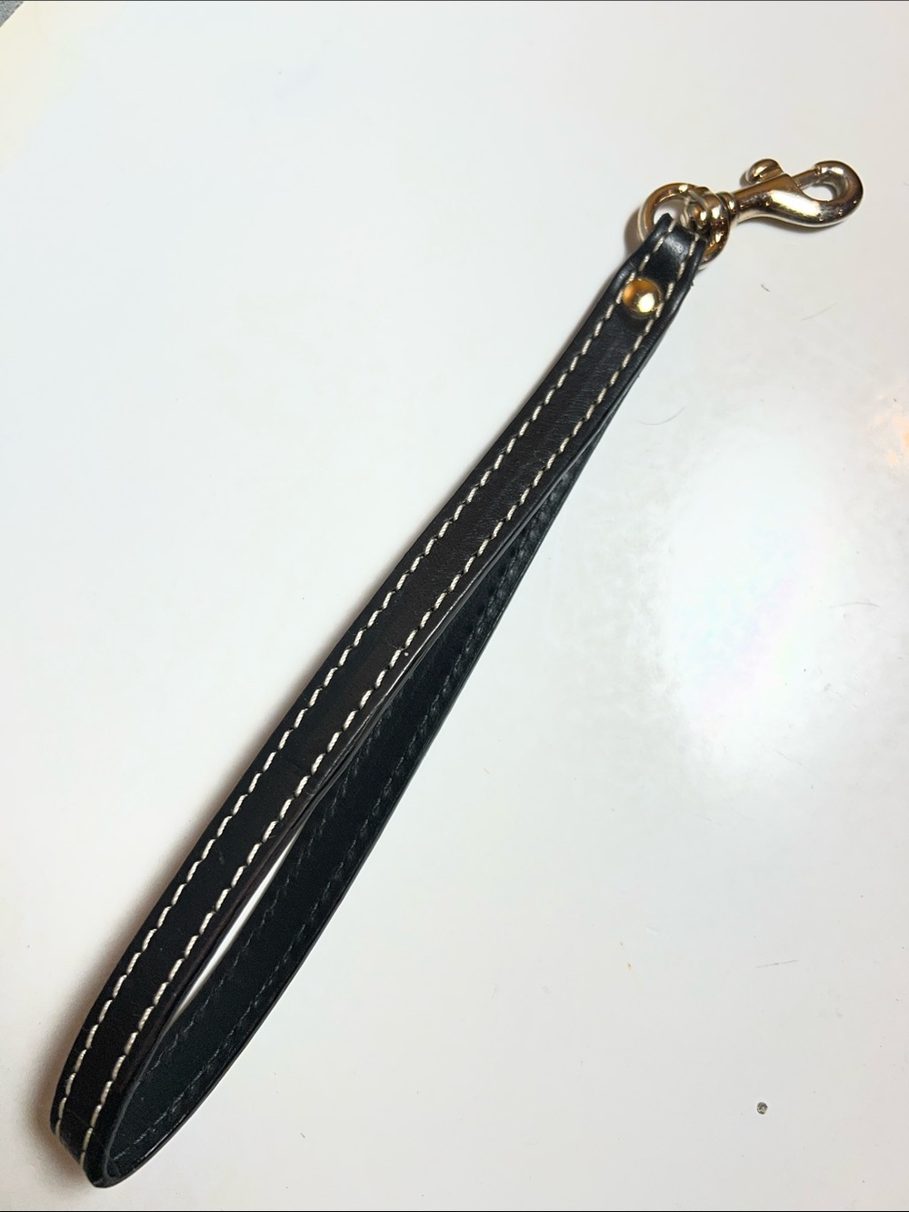 Dooney & Burke replacement wristlet strap, black leather with white stitching